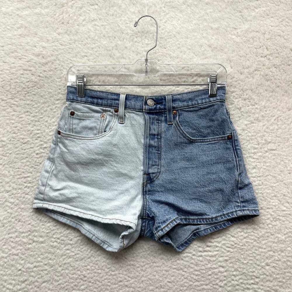 Levi's 501 Denim Shorts Womens 6 27 Two Tone Split Dye Mid Rise Button Fly - Picture 2 of 11
